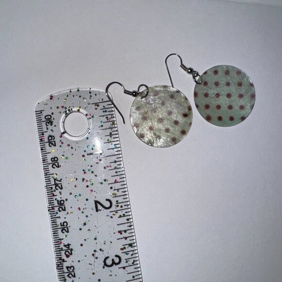 Round Blue and Brown Capiz Shell Dangle Earrings - Picture 7 of 8